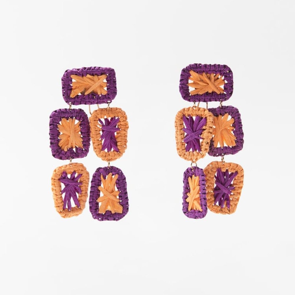 ZARA Colorful Woven Raffia Oversized Drop Dangle Earrings 4340/204 NEW - Picture 6 of 6